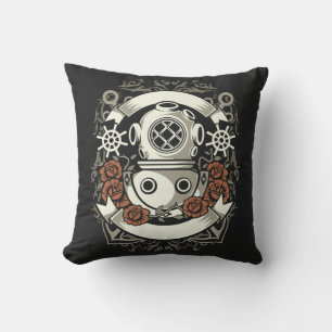 Victorian Steampunk Deep Sea Diver Red Roses Cushion