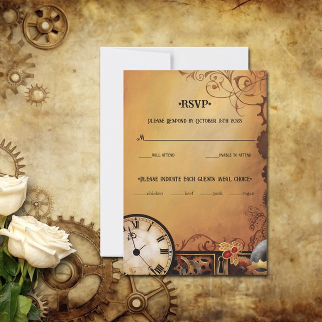 Victorian Steampunk Elegance  Couple RSVP Card (Creator Uploaded)