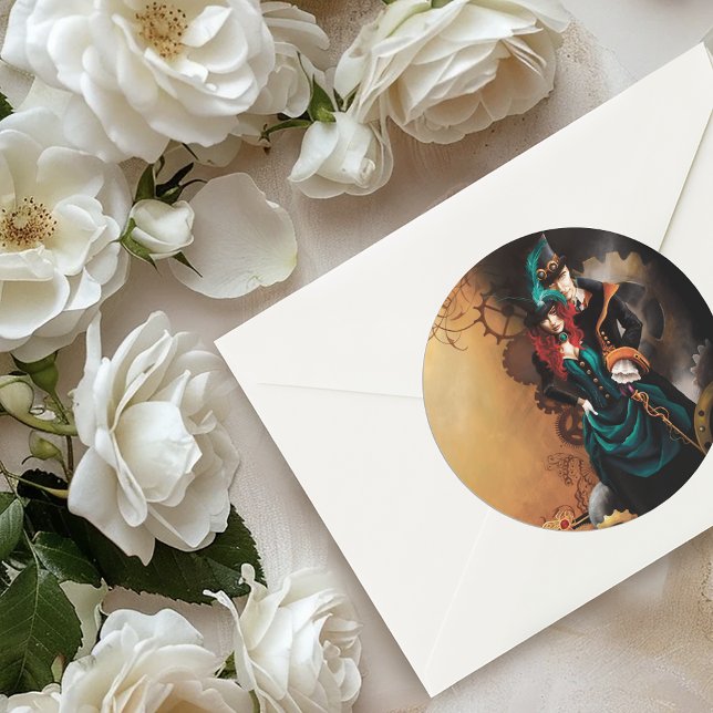Victorian Steampunk Elegance Wedding Classic Round Sticker (Creator Uploaded)
