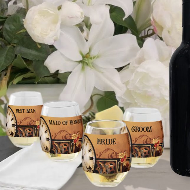 Victorian Steampunk Elegance Wedding Stemless Wine Glass (Creator Uploaded)