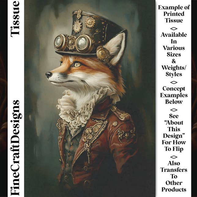 Victorian Steampunk Fox Portrait CJ7 Decoupage Tissue Paper (Creator Uploaded)