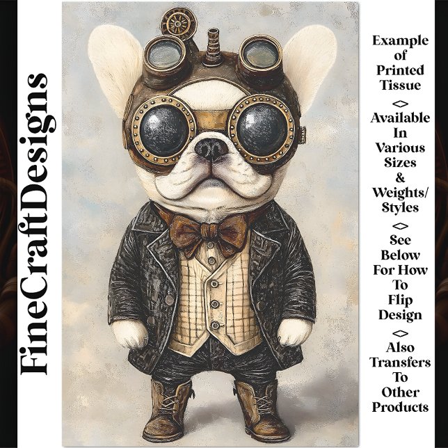 Victorian Steampunk French Bulldog AS8 Decoupage Tissue Paper (Creator Uploaded)