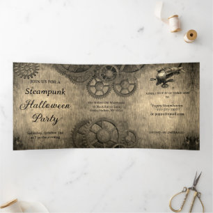 Victorian Steampunk Halloween Party Tri-Fold Invitation