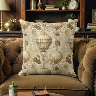 Victorian Steampunk Hot Air Balloons Cushion