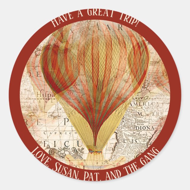 Victorian Steampunk Hot Air Balloons Map Classic Round Sticker (Front)
