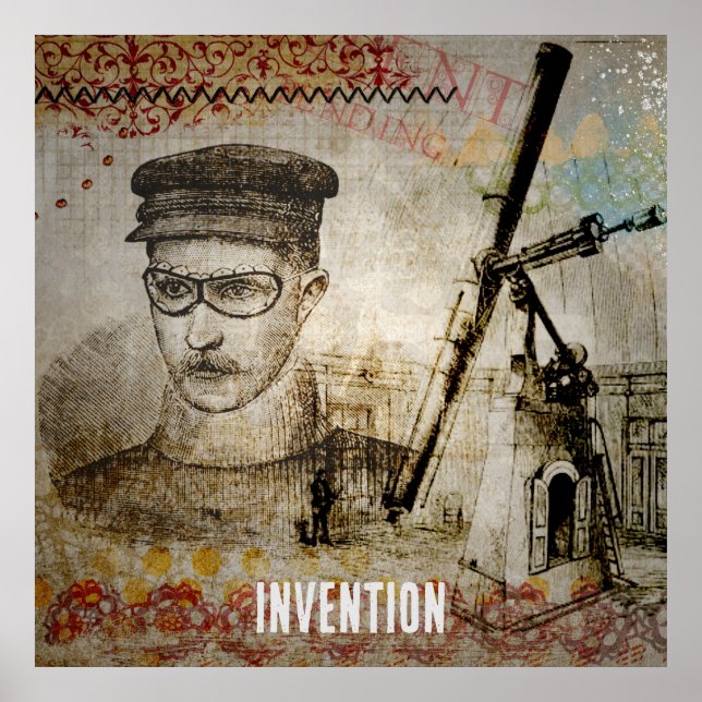 Victorian Steampunk Inventor Scientist Telescope Poster (Front)
