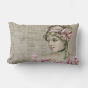Victorian Steampunk Lady Newspaper Lumbar Pillow