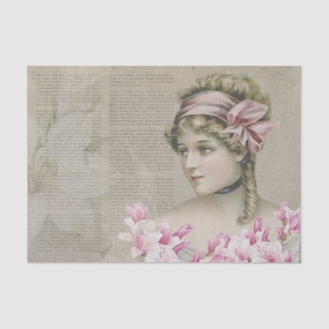 Victorian Steampunk Lady Newspaper Tissue Paper (Front)