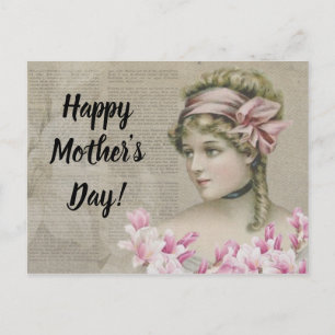 Victorian Steampunk Lady Pink Newspaper Postcard