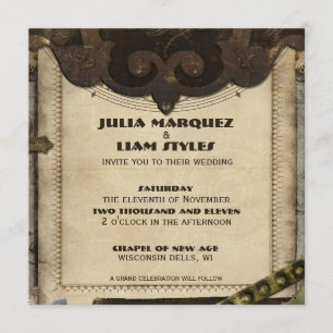 Victorian Steampunk Leather Wedding Invitation