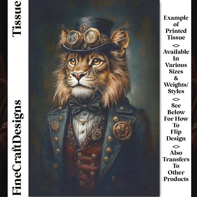Victorian Steampunk Lion Portrait CH9 Decoupage Tissue Paper (Creator Uploaded)