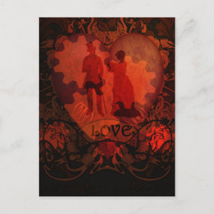 VICTORIAN STEAMPUNK LOVE COUPLE POSTCARD