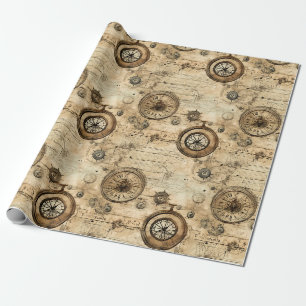 Victorian Steampunk Machinery Sepia Brown Wrapping Paper