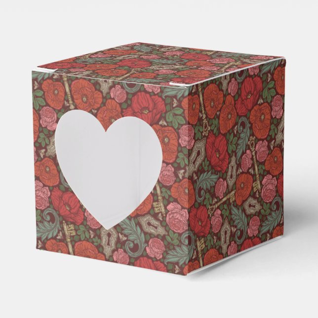 Victorian Steampunk Old Lock Key Red Poppies Favour Box (Front Side)