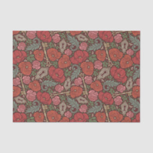 Victorian Steampunk Old Lock Key Red Poppies Tissue Paper