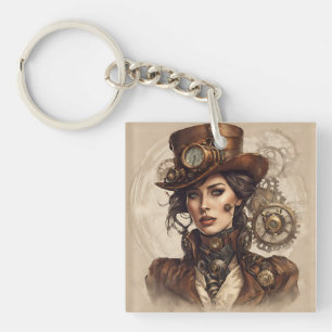 Victorian Steampunk Portrait of a Woman Key Ring