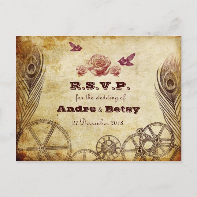 Victorian Steampunk RSVP Postcard (Front)
