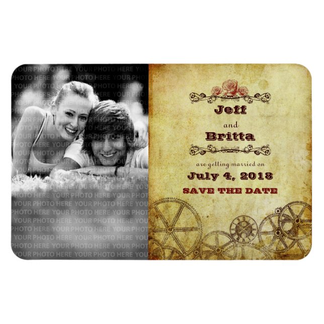 Victorian Steampunk Save the Date Photo Magnet (Horizontal)