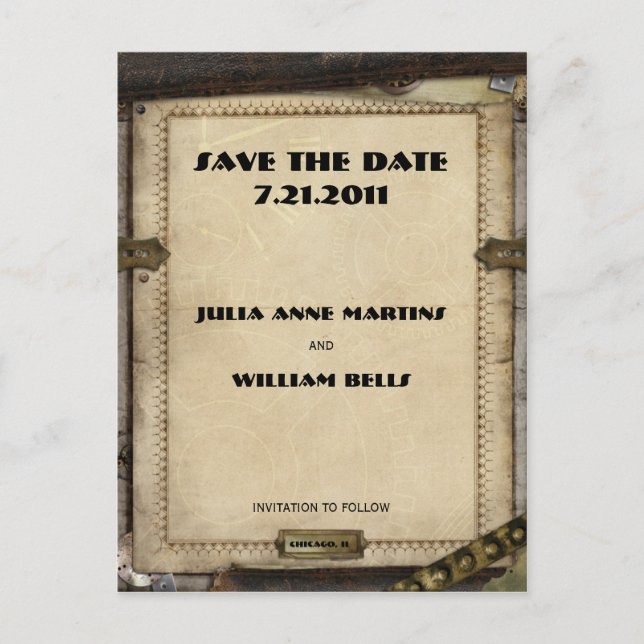 Victorian Steampunk Save the Date Postcards (Front)