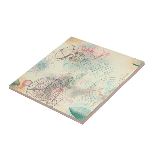 Victorian Steampunk | Watercolor Grunge Pastel Ceramic Tile (Side)