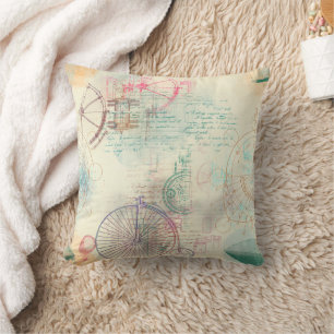 Victorian Steampunk   Watercolor Grunge Pastel Cushion