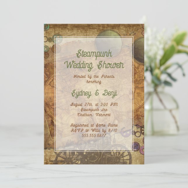 Victorian Steampunk Wedding Shower Invitations (Standing Front)