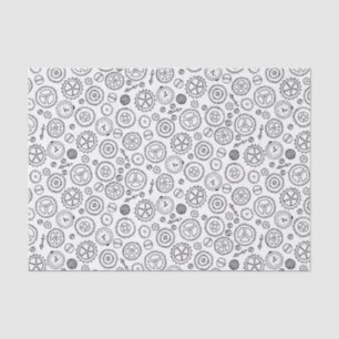 Victorian Steampunk White & Black Gears Drawing Tissue Paper