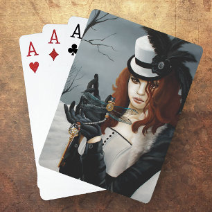 Victorian Steampunk Winter Dragonfly Key Gothic Playing Cards