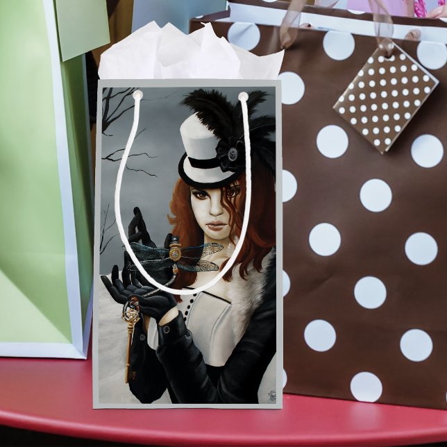 Victorian Steampunk Winter Dragonfly Key Gothic Small Gift Bag (Creator Uploaded)