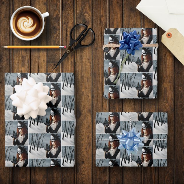 Victorian Steampunk Winter Dragonfly Key Gothic Wrapping Paper Sheet (Creator Uploaded)