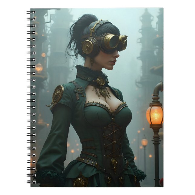 Victorian Steampunk Woman in Green Notebook (Front)