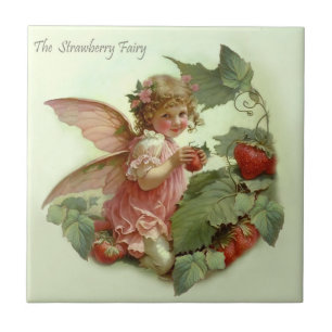Victorian “Strawberry Fairy” in a Leafy Garden Ceramic Tile