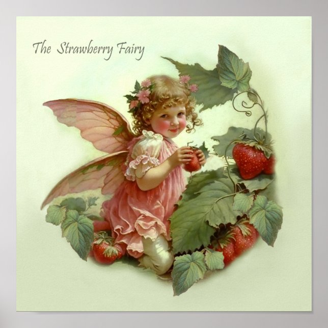 Victorian “Strawberry Fairy” in a Leafy Garden Poster (Front)