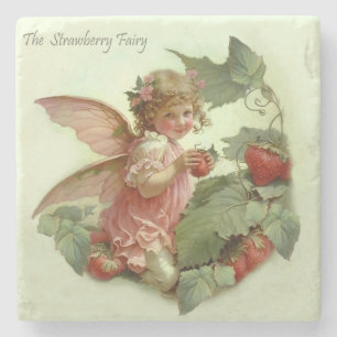 Victorian “Strawberry Fairy” in a Leafy Garden Stone Coaster