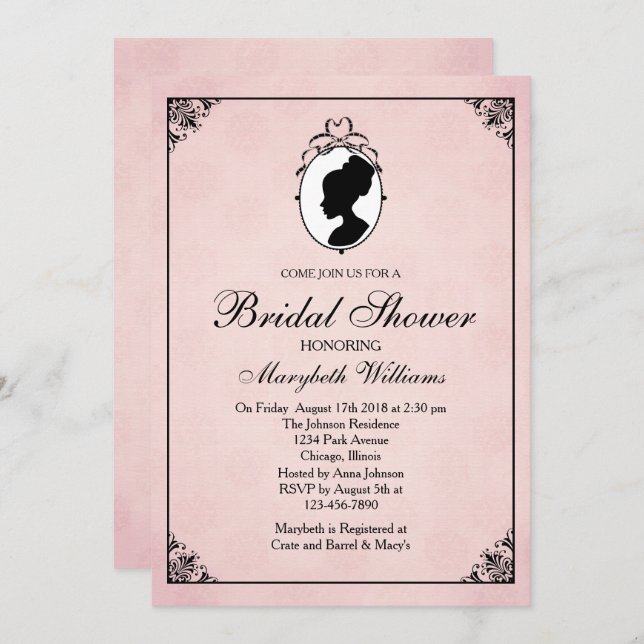 Victorian Style 60s Cameo Bridal Shower Invitation (Front/Back)