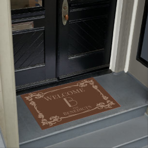 Victorian Style Brown and Beige Custom Family Name Doormat