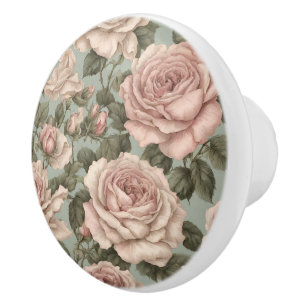 Victorian Style Country Garden Rose Print Ceramic Knob
