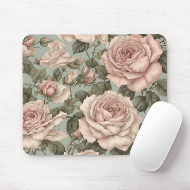 Victorian Style Country Garden Rose Print Mousepad (With Mouse)