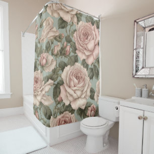 Victorian Style Country Garden Rose Print Shower Curtain