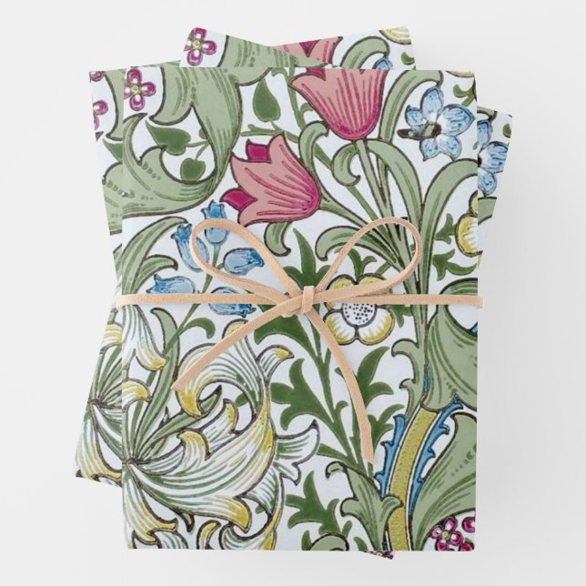 Victorian Style Elegant Flowers with Leaves  Wrapping Paper Sheet (In situ)
