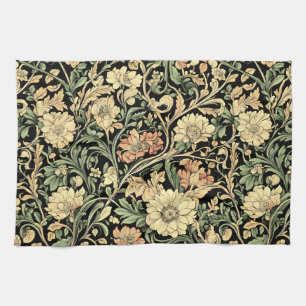 Victorian-style floral pattern tea towel