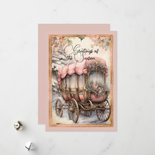 Victorian Style House Snow Floral Christmas Holiday Card
