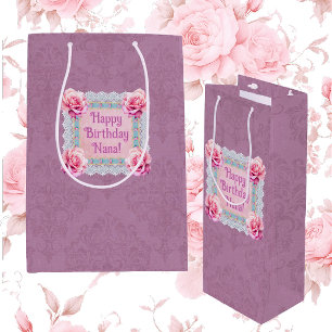 Victorian Style Mauve Roses Lace Damask Gift Bag