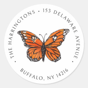 Victorian Style Monarch Butterfly Return Address  Classic Round Sticker