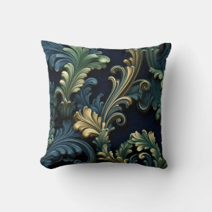 Victorian style ornamental shapes deep blue green cushion