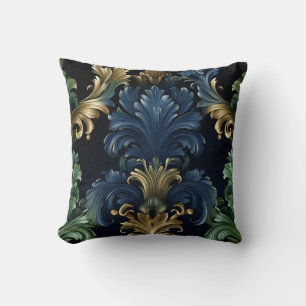 Victorian style ornamental shapes deep blue green cushion