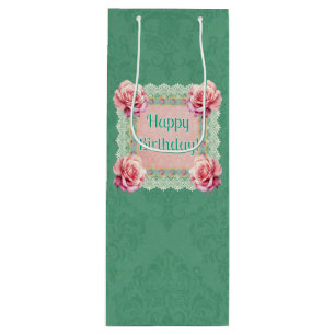 Victorian Style Roses Lace Damask Gift Bag