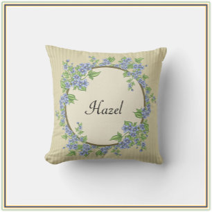 Victorian Style Striped Blue Floral Wreath Cushion