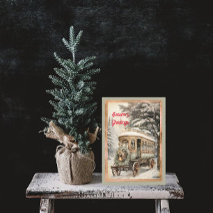 Victorian Style Trolley Snow Christmas Holiday Card