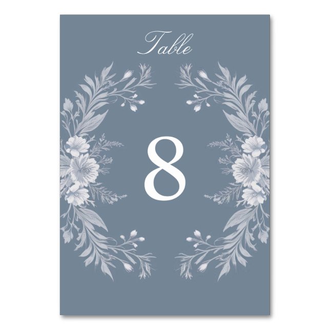 Victorian-style Wedding in Blue with White Flowers Table Number (Front)